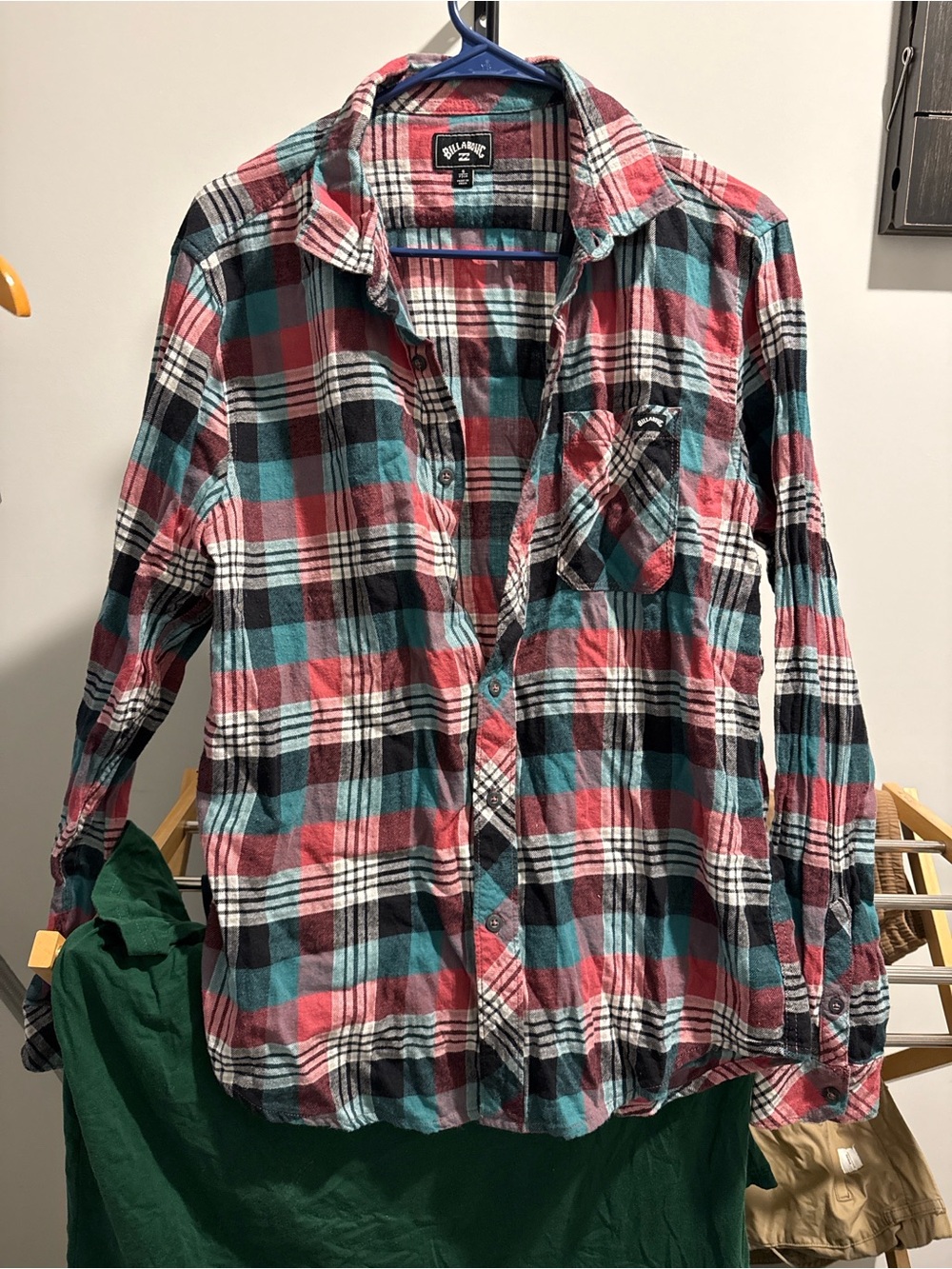 Billabong Red, Teal & Black Plaid Button-Down Shirt